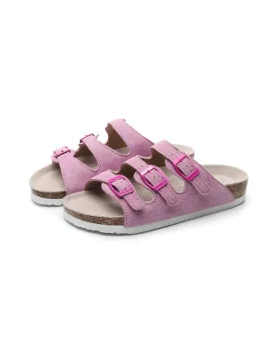 Pink Triple-Buckle Suede Upper Sandal