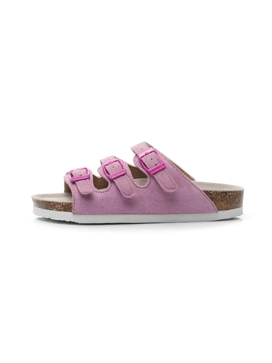 Pink Triple-Buckle Suede Upper Sandal