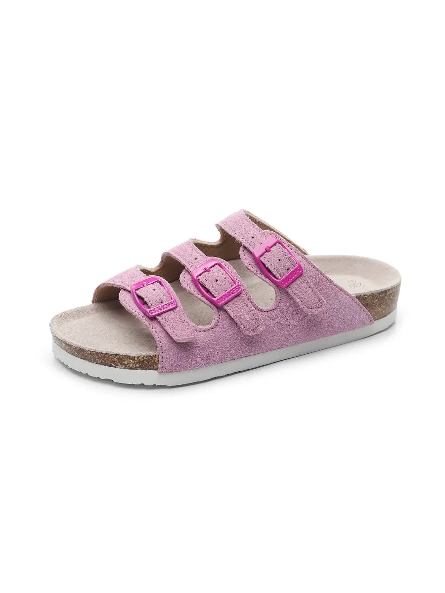 Pink Triple-Buckle Suede Upper Sandal
