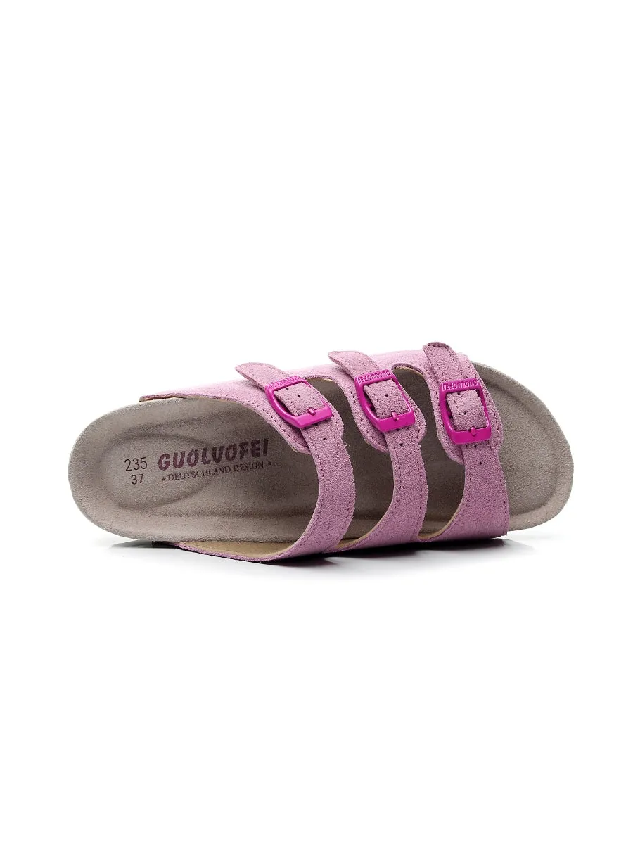 Pink Triple-Buckle Suede Upper Sandal
