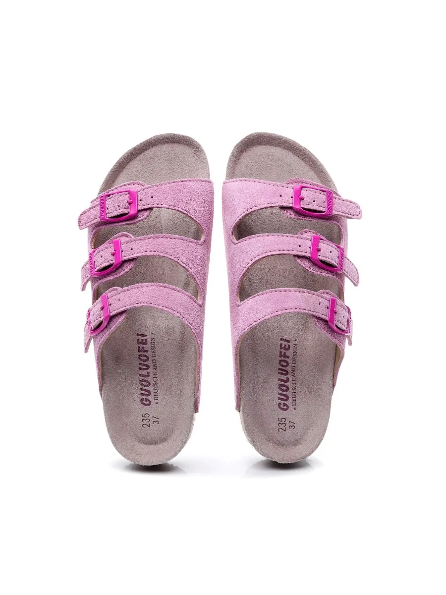 Pink Triple-Buckle Suede Upper Sandal
