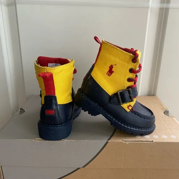 Polo Ralph Lauren Yellow/ Navy Toddler Boots- SZ 6 C