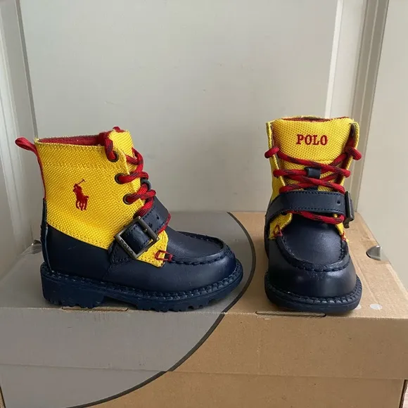 Polo Ralph Lauren Yellow/ Navy Toddler Boots- SZ 6 C