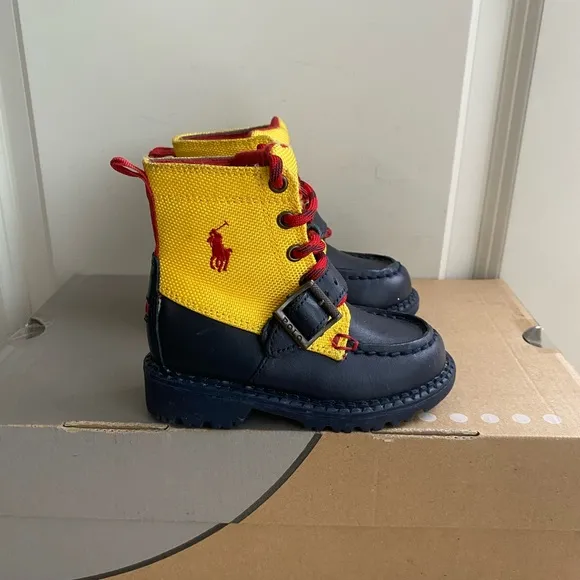 Polo Ralph Lauren Yellow/ Navy Toddler Boots- SZ 6 C