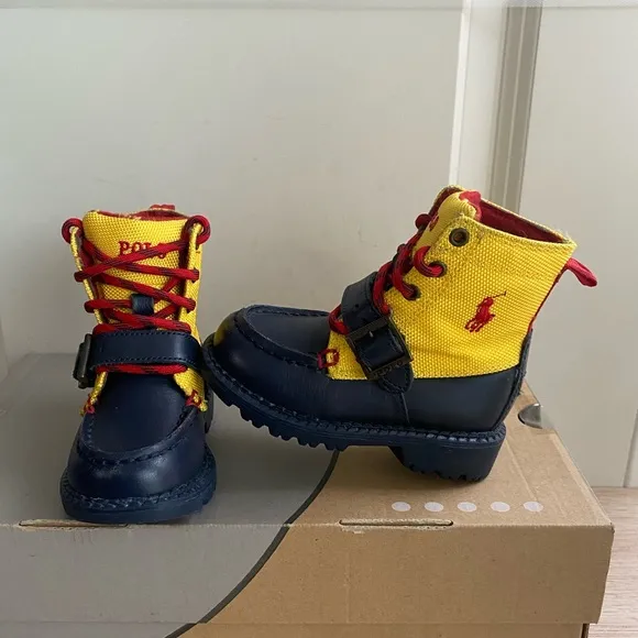 Polo Ralph Lauren Yellow/ Navy Toddler Boots- SZ 6 C