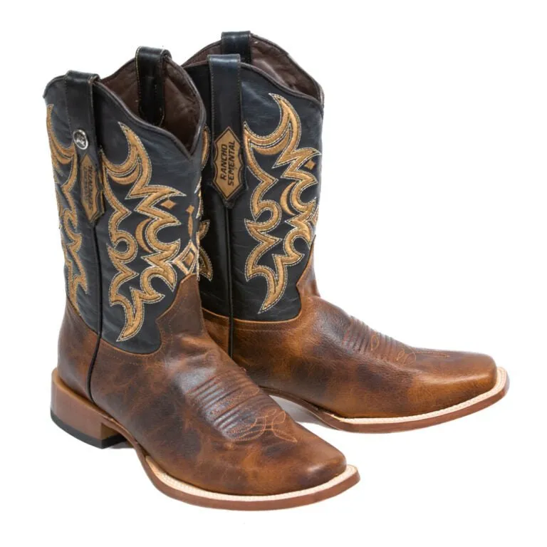 RANCHO SEMENTAL MEN’S Babuino Tan Western Boots Whit Black Top