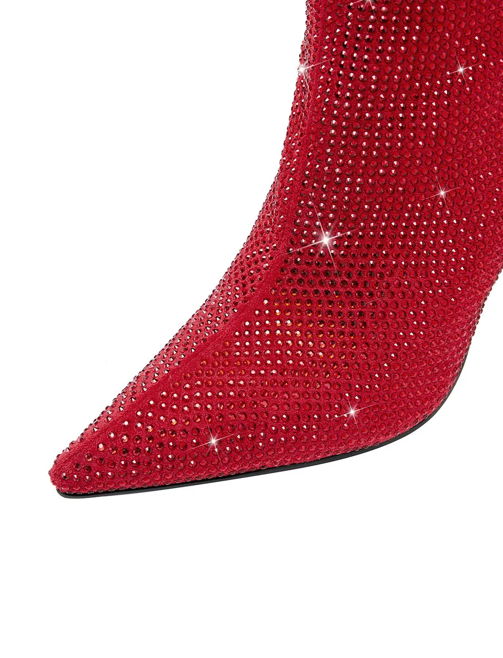 Red High Heel Pointed Toes Luxury Bling Rhinestone Boots Shoes