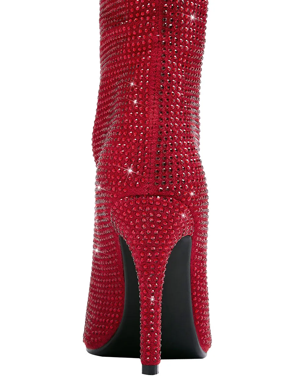 Red High Heel Pointed Toes Luxury Bling Rhinestone Boots Shoes