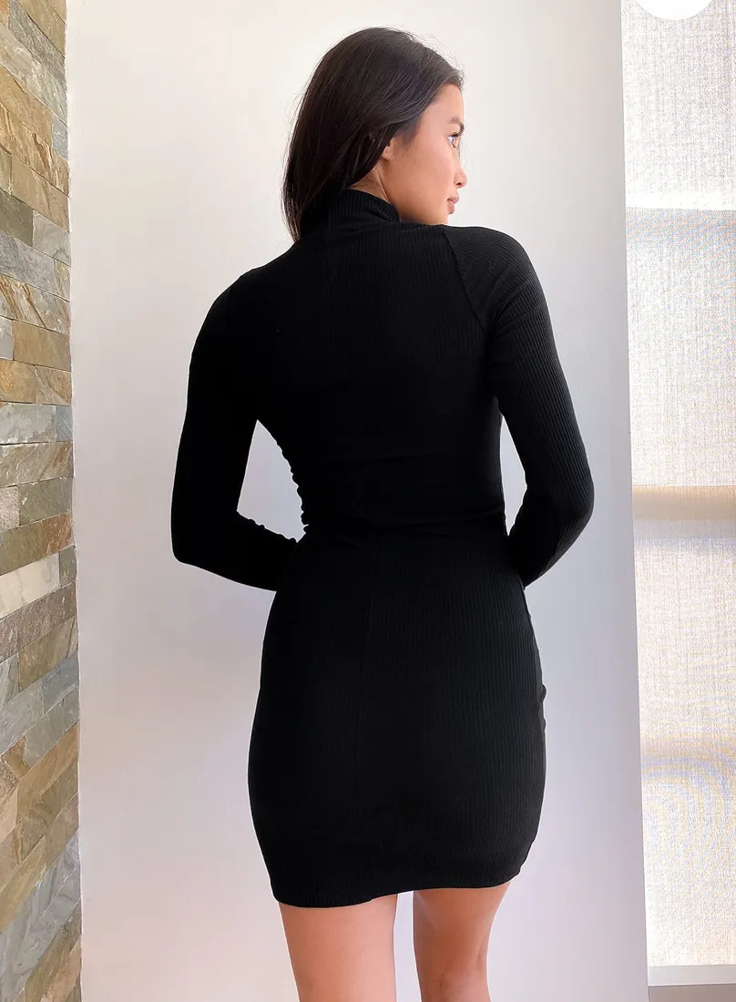 Ribbed Mock Neck Bodycon Mini Dress