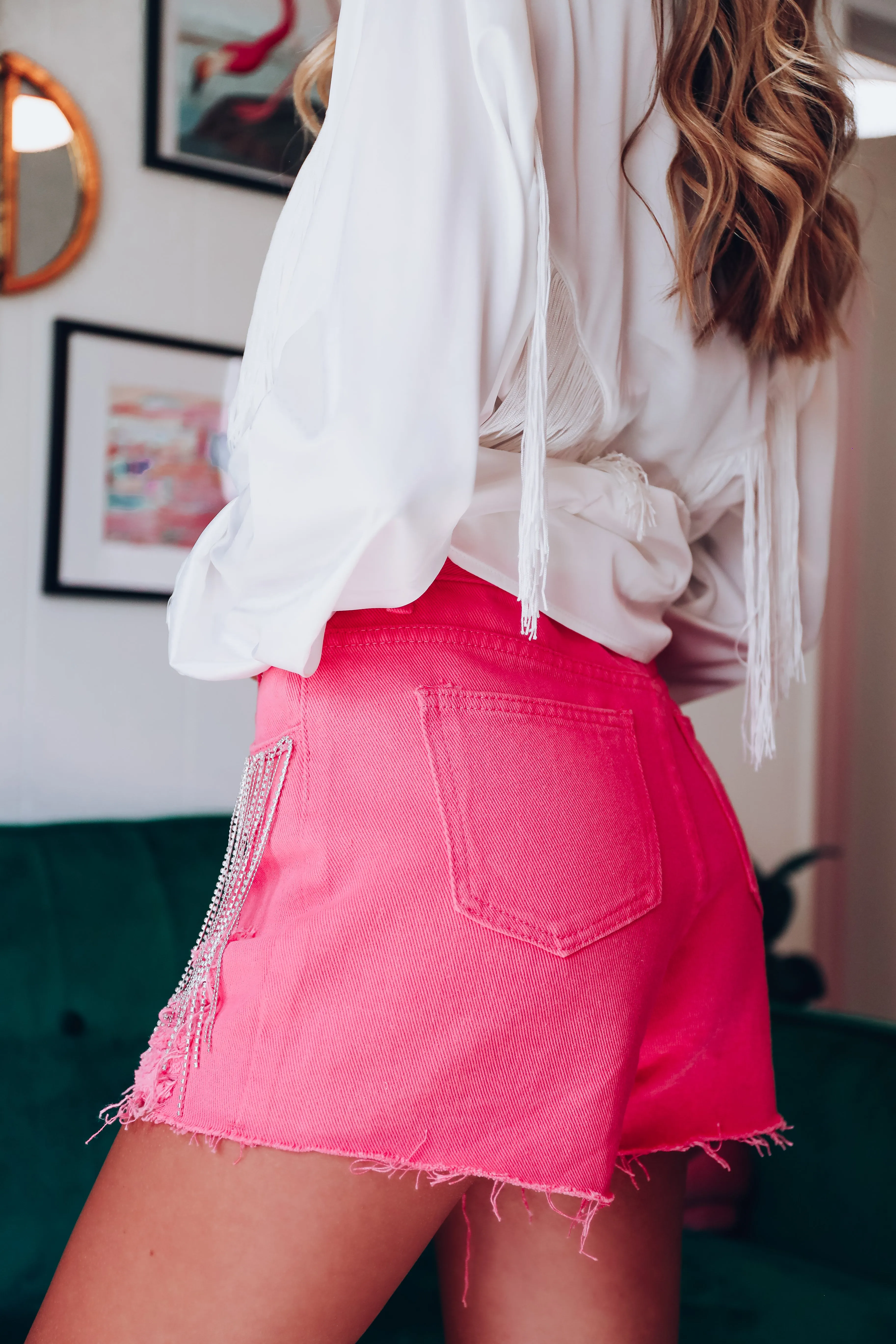 Rock It Rhinestone Denim Shorts - Pink
