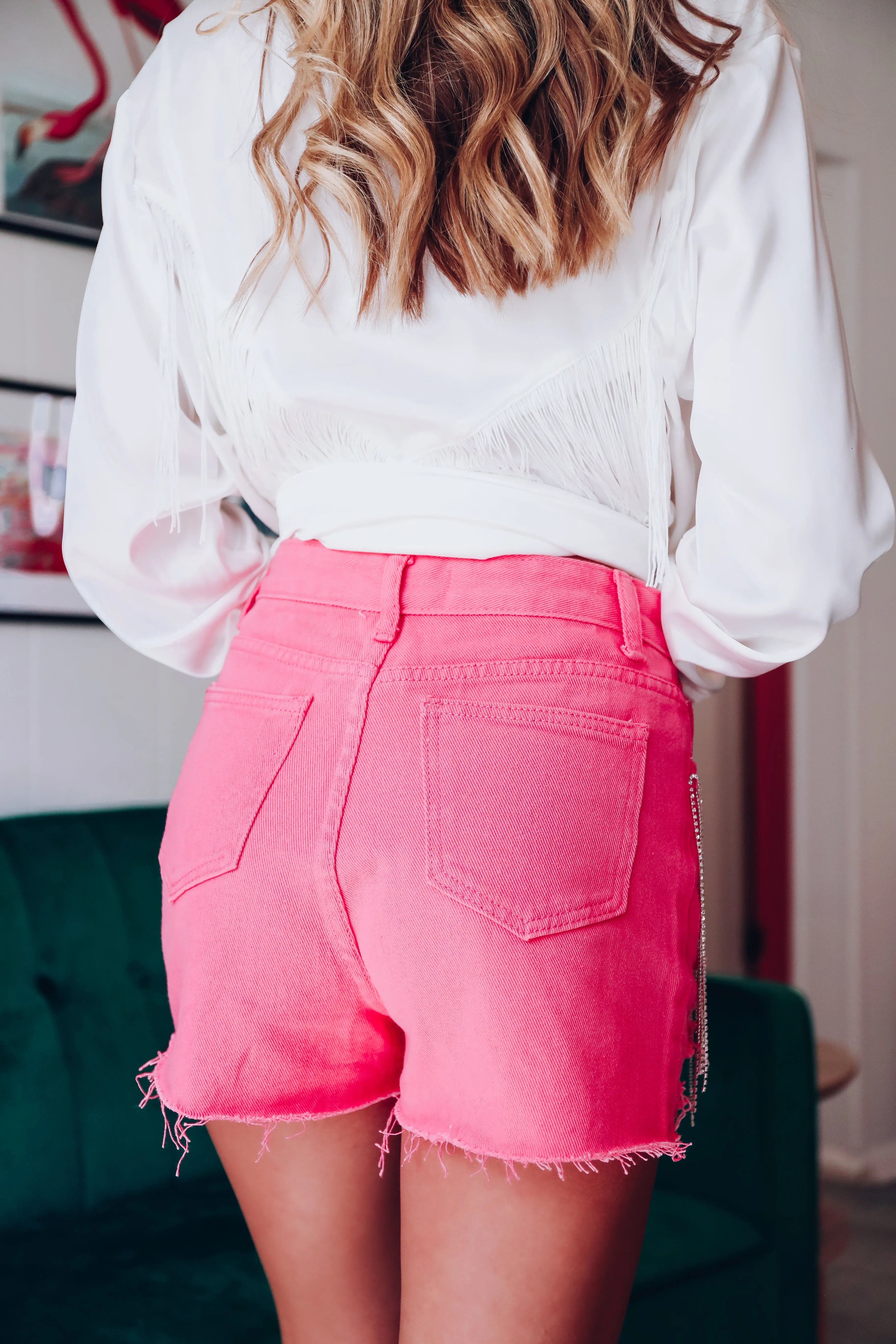 Rock It Rhinestone Denim Shorts - Pink