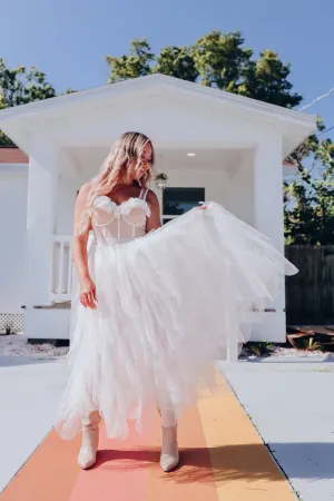 Romantic Rose Tulle Bodysuit Dress - White