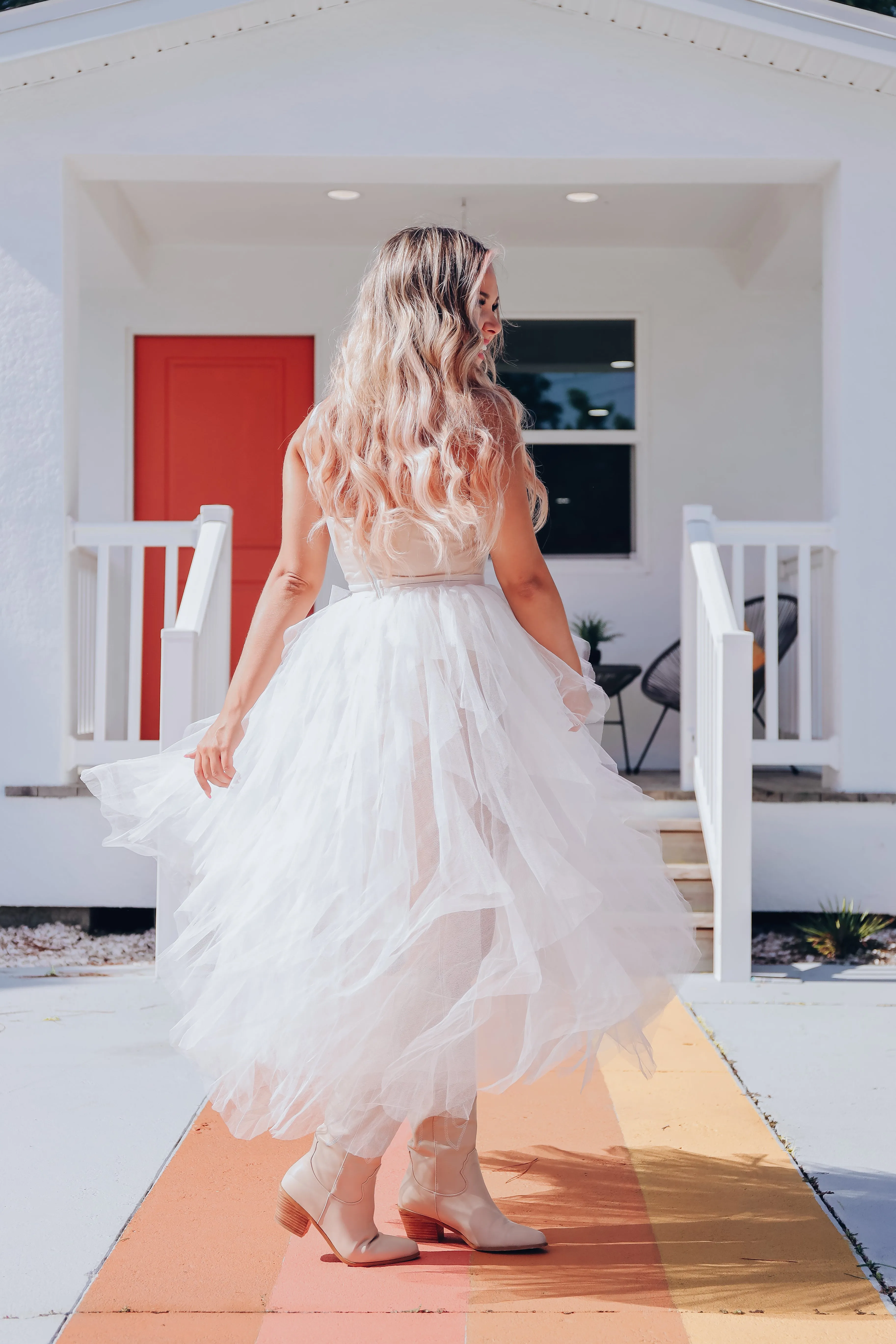 Romantic Rose Tulle Bodysuit Dress - White