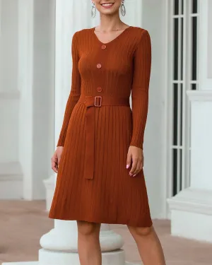 See You Dream V-Neck Midi Dress - Brown