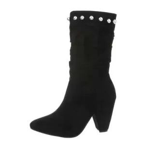 Sienna Silver Studded Faux Suede Black Boot