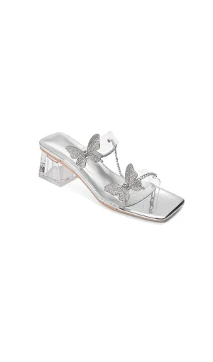SILVER BUTTERFLY STRAPPY SANDALS