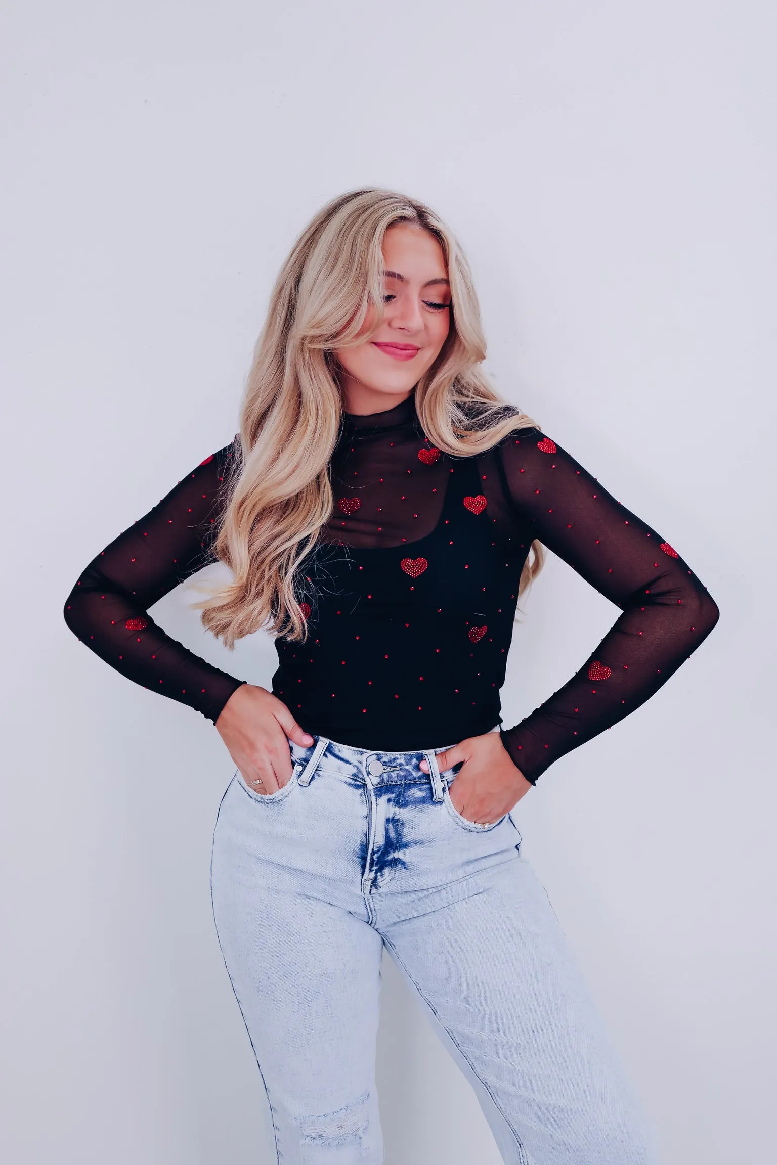 Smitten Heart Mesh Crop Top- Black