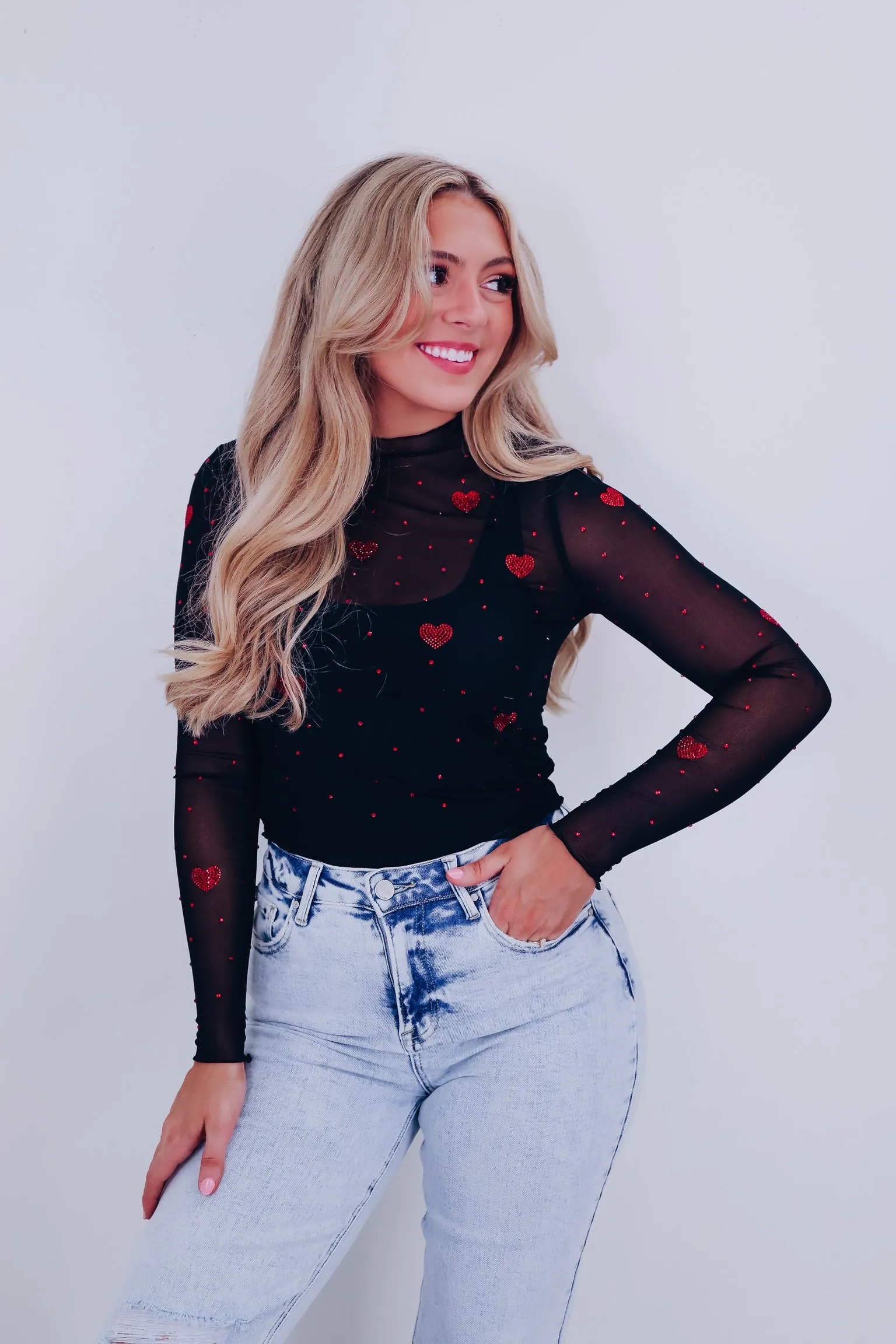 Smitten Heart Mesh Crop Top- Black