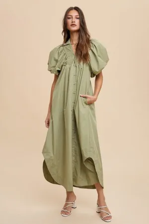 Smocked Puff Sleeve Midi Dress