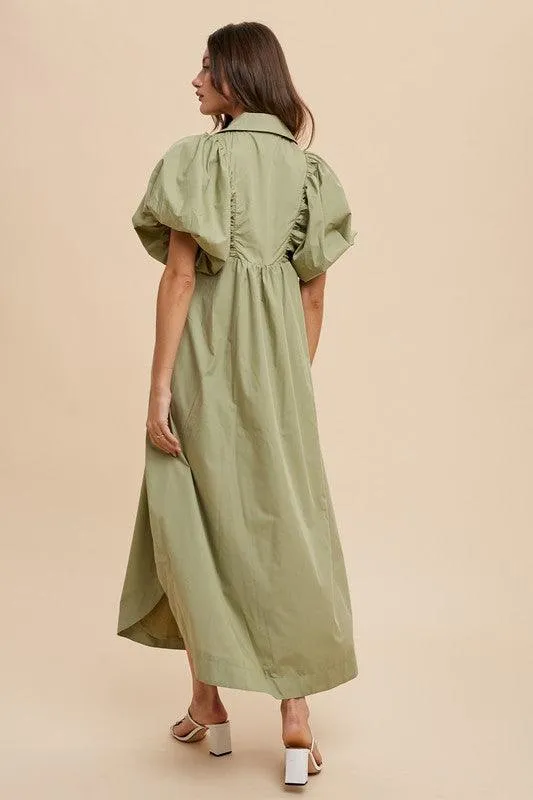 Smocked Puff Sleeve Midi Dress
