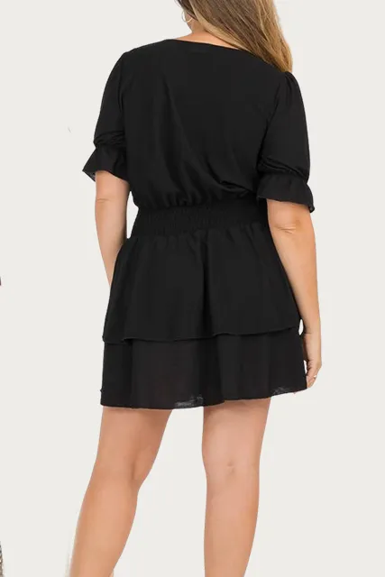 SMOCKED SURPLICE WOVEN MINI DRESS