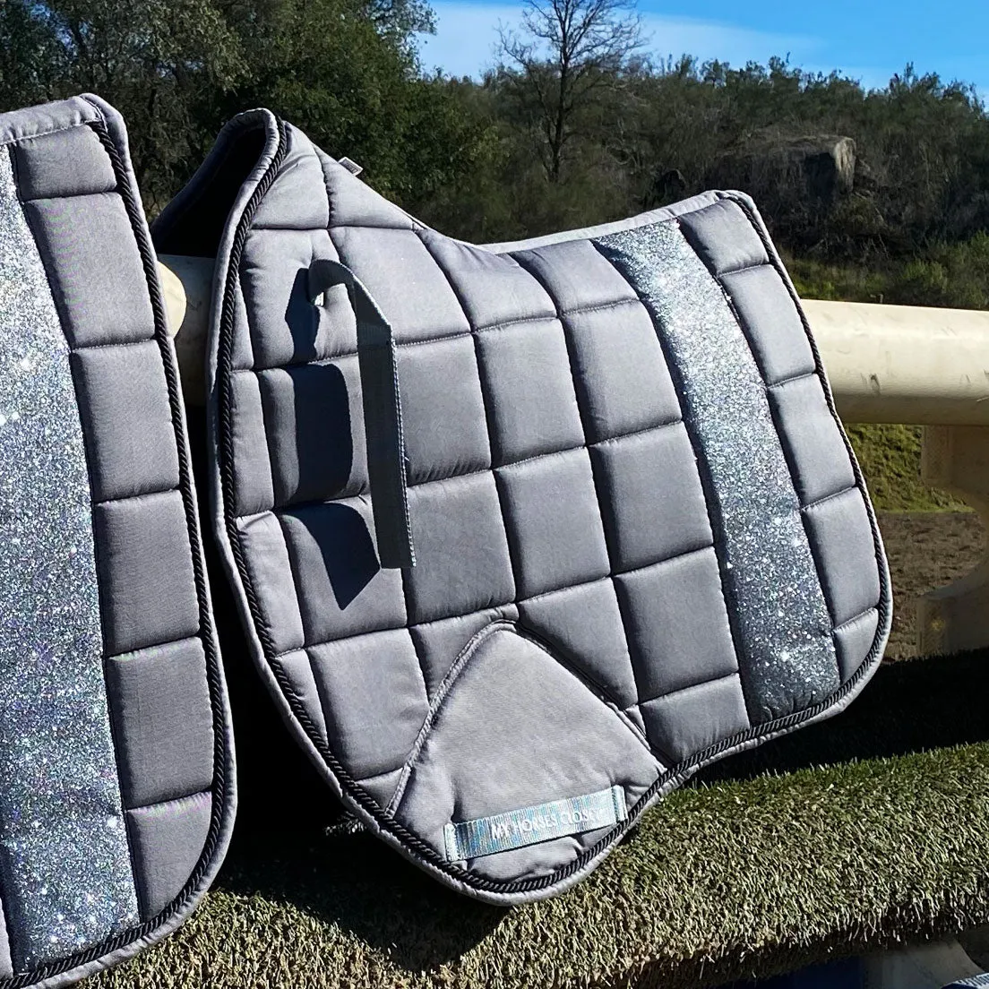 STRIPE Glitter Mesh Sparkly Jumping AP Saddle Pad Grey Chateau