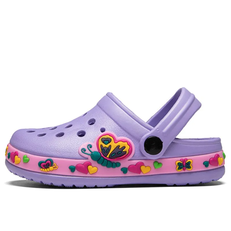 Summer Unicorn or Dirosaur Appliqued Beach Anti-slip Flat Sandals - Purple, Blue, Black, Pink