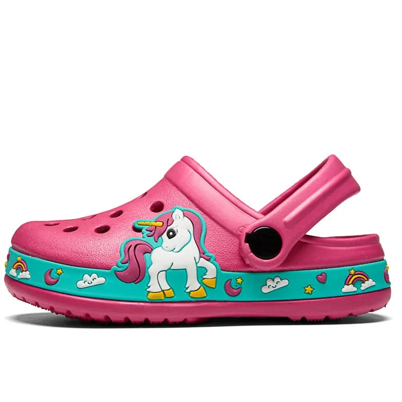 Summer Unicorn or Dirosaur Appliqued Beach Anti-slip Flat Sandals - Purple, Blue, Black, Pink