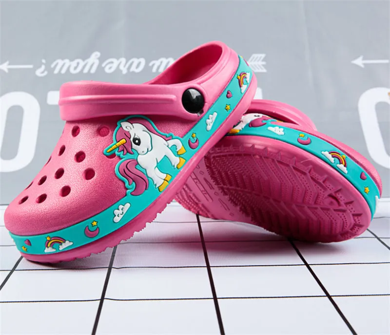 Summer Unicorn or Dirosaur Appliqued Beach Anti-slip Flat Sandals - Purple, Blue, Black, Pink