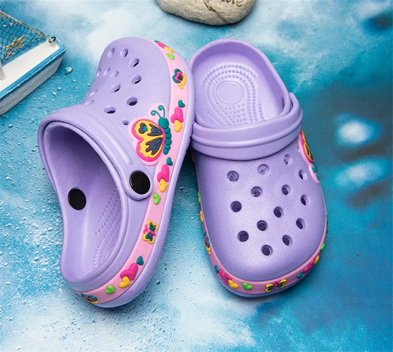 Summer Unicorn or Dirosaur Appliqued Beach Anti-slip Flat Sandals - Purple, Blue, Black, Pink
