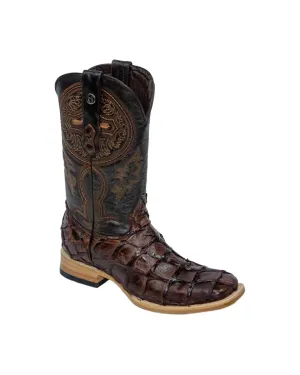 TANNER MARK MEN'S EXOTIC LEATHER Monster Fish Chocolate Brown Cowboy Boots