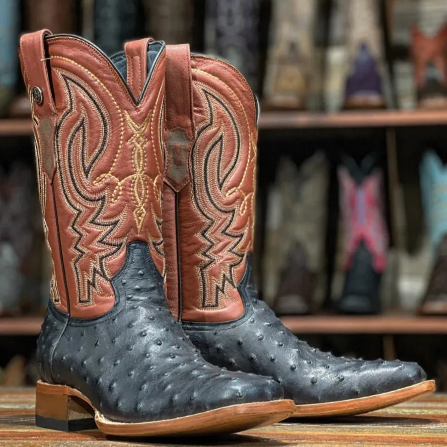 TANNER MARK MEN’S Ostrich Matte Black Print Western Boots
