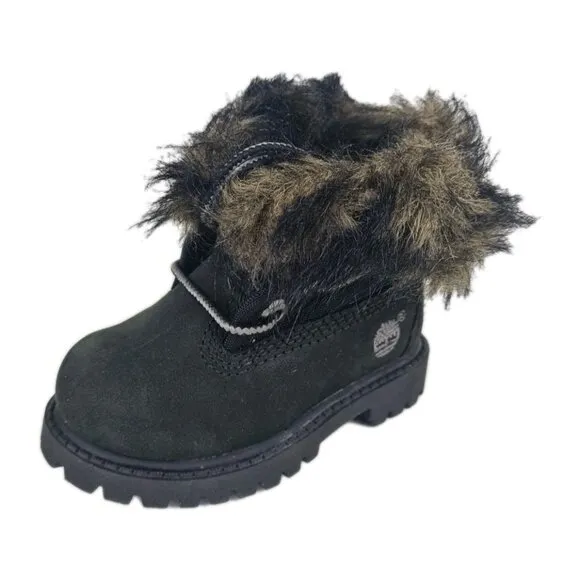 Timberland Roll Top Snorkel Toddler's Boots Black Nubuck