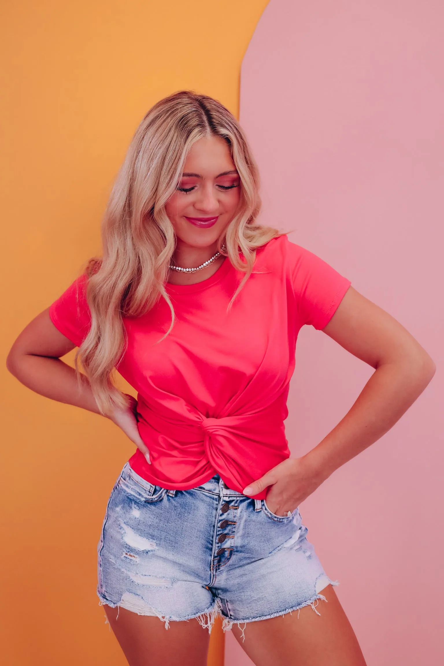 Twisted Knot Crop Top - Deep Coral