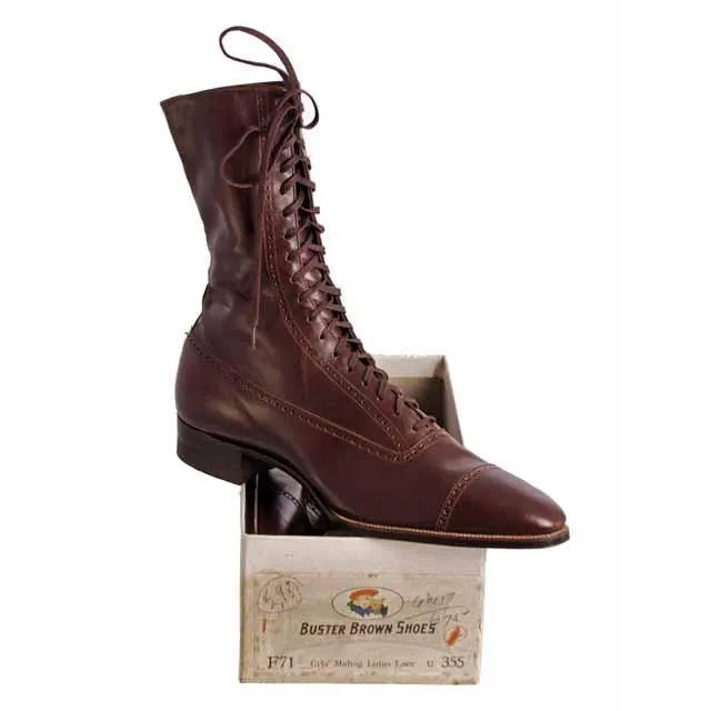 Vintage Womens Mahogany Leather High Top  Lace Boots 1910 Sz 5-6