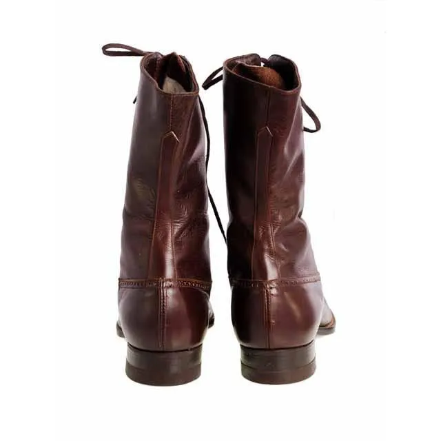 Vintage Womens Mahogany Leather High Top  Lace Boots 1910 Sz 5-6