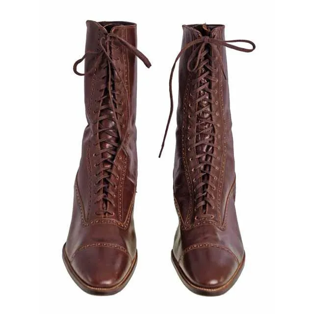 Vintage Womens Mahogany Leather High Top  Lace Boots 1910 Sz 5-6
