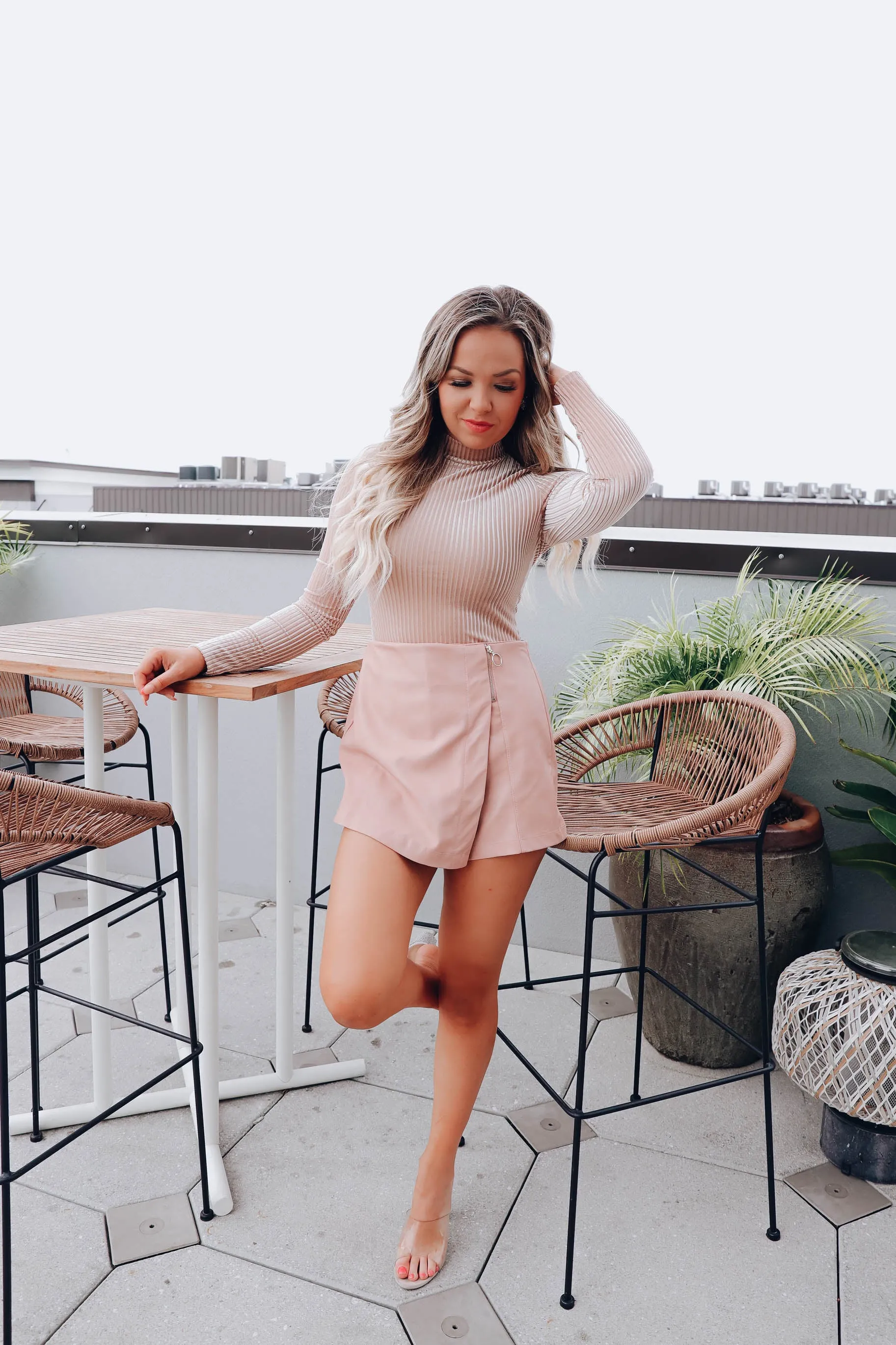 Vivian Velvet Mock Neck Bodysuit - Nude