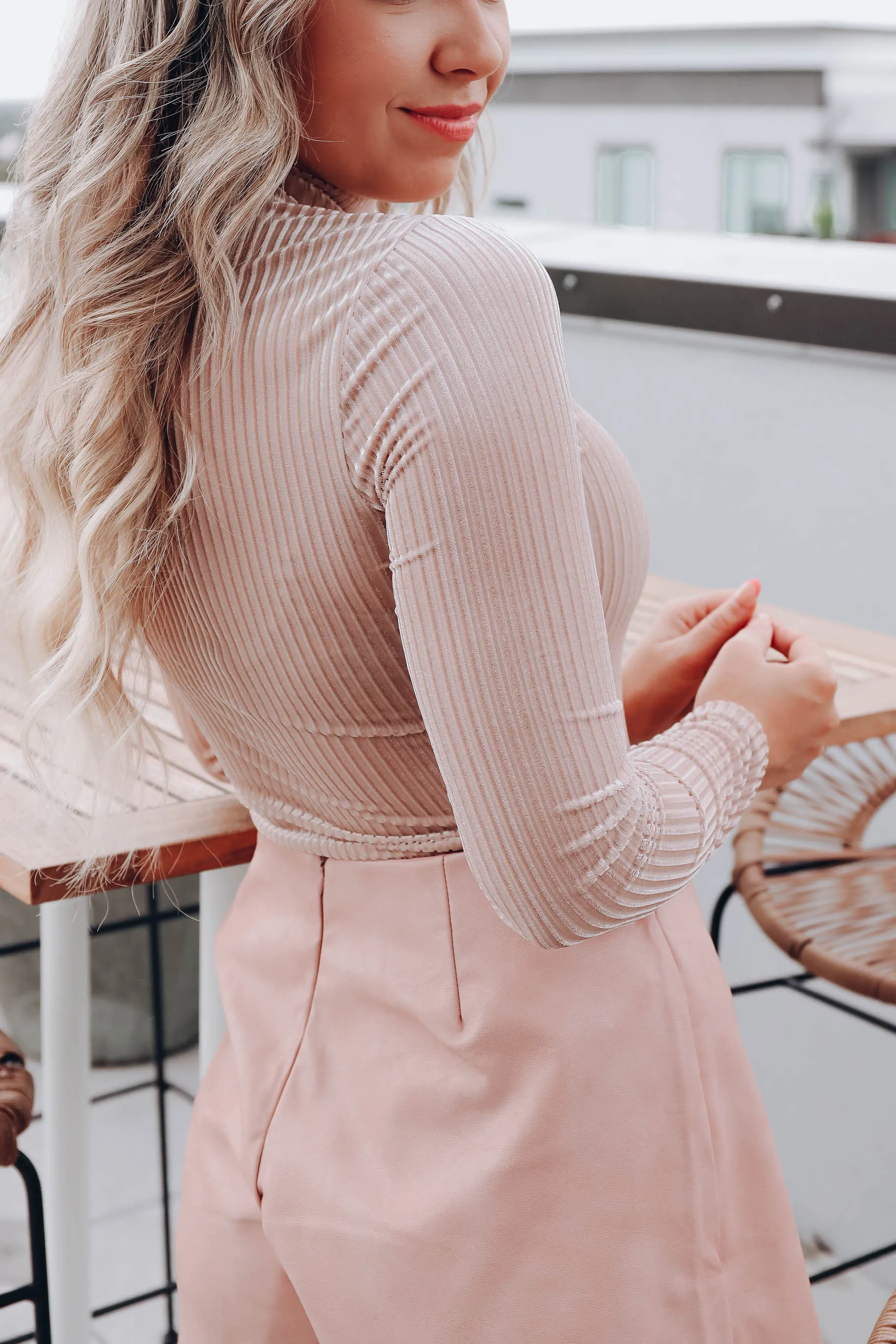 Vivian Velvet Mock Neck Bodysuit - Nude
