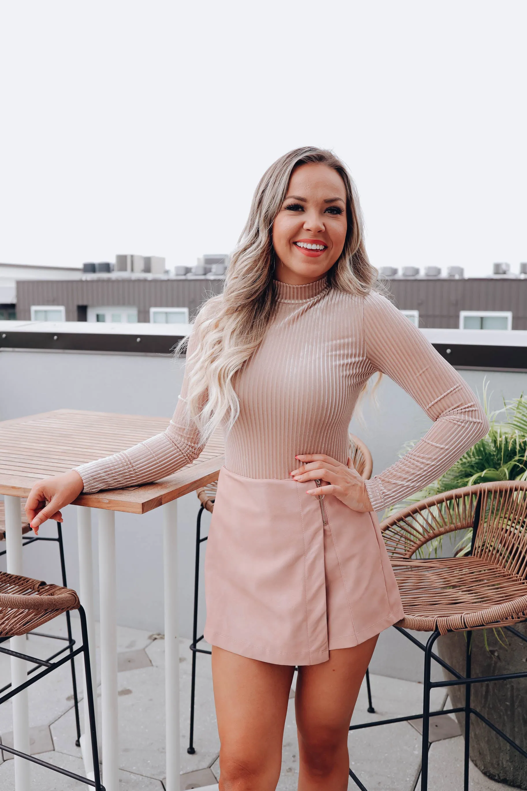 Vivian Velvet Mock Neck Bodysuit - Nude