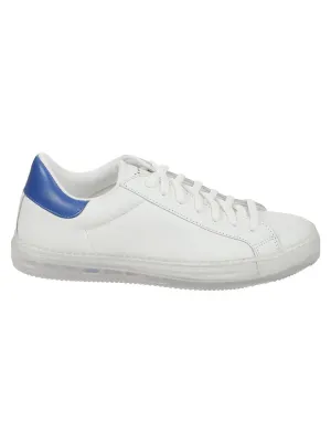 White Calfskin Sneakers With Blue Detailing