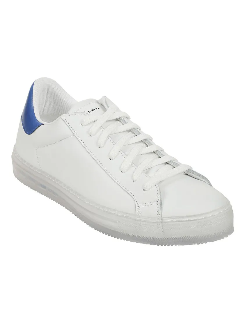 White Calfskin Sneakers With Blue Detailing