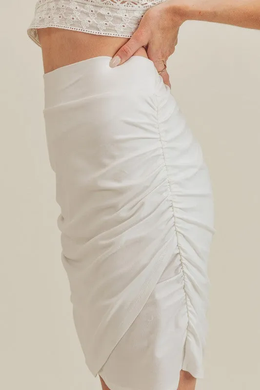 White Ruched High Waist Mini Skirt