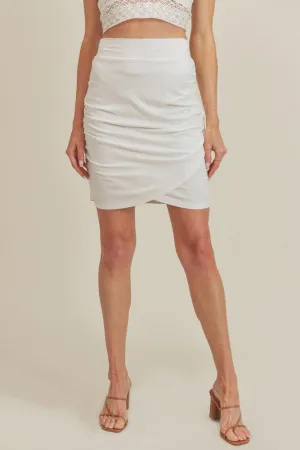 White Ruched High Waist Mini Skirt