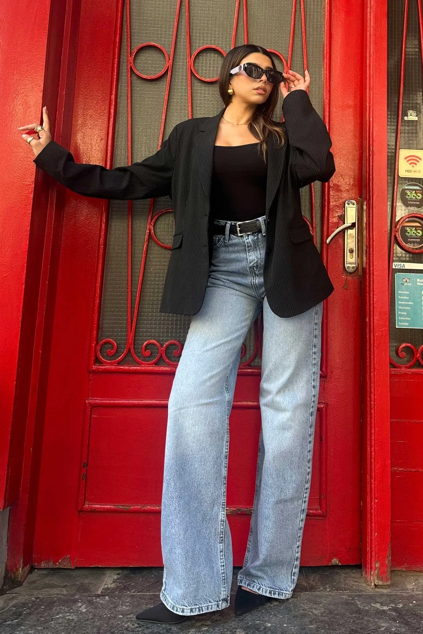 Wide-Leg - High-Waist Washed Light Blue Jeans