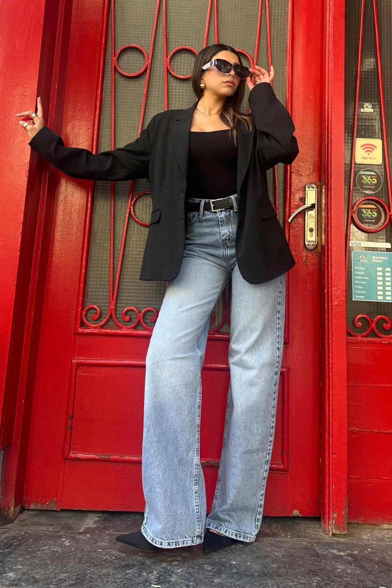 Wide-Leg - High-Waist Washed Light Blue Jeans