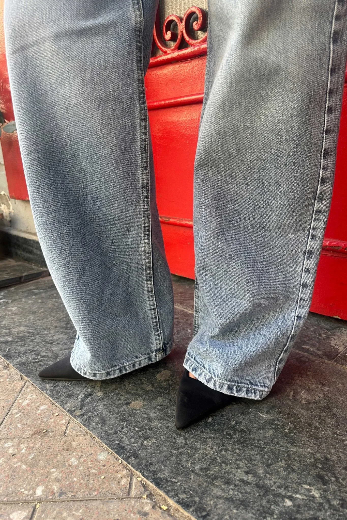 Wide-Leg - High-Waist Washed Light Blue Jeans