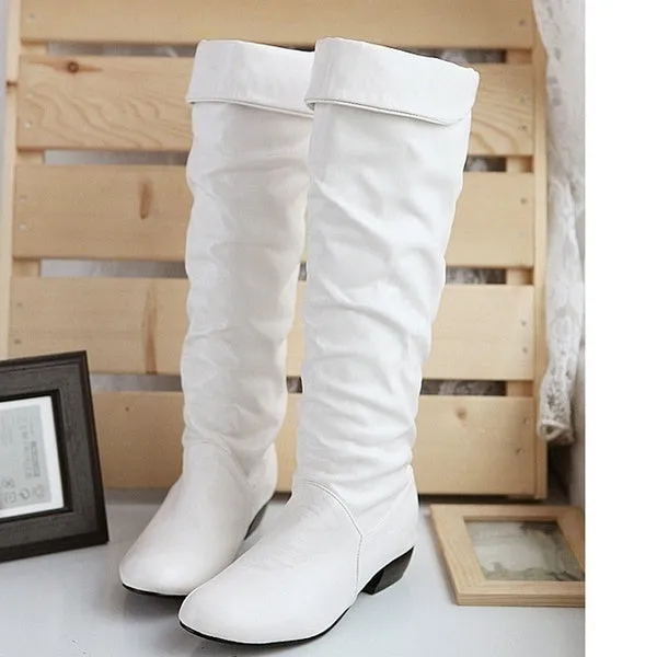 Winter Mid-Calf Leather Boots Black White Brown Flat Heels Half Boots Autumn Winter Shoes