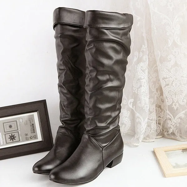 Winter Mid-Calf Leather Boots Black White Brown Flat Heels Half Boots Autumn Winter Shoes