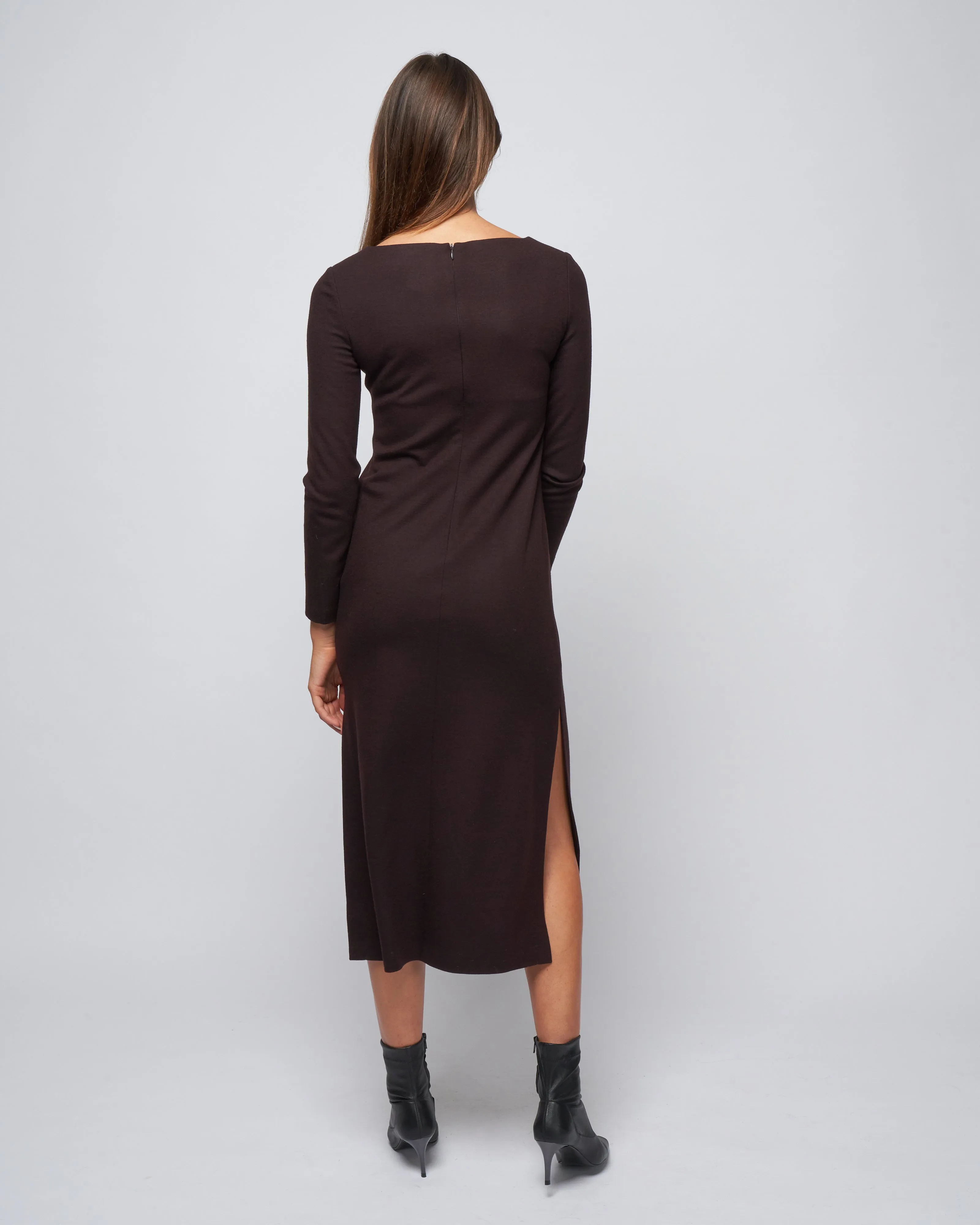 women long dress with double vents superfine merino - bordeaux 535